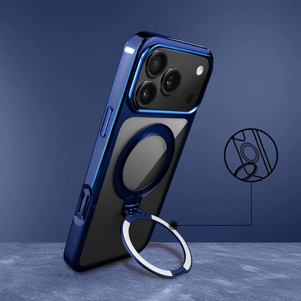 etui do iphone 18 pro max slim magsafe stand, twarde z podstawką, granatowe