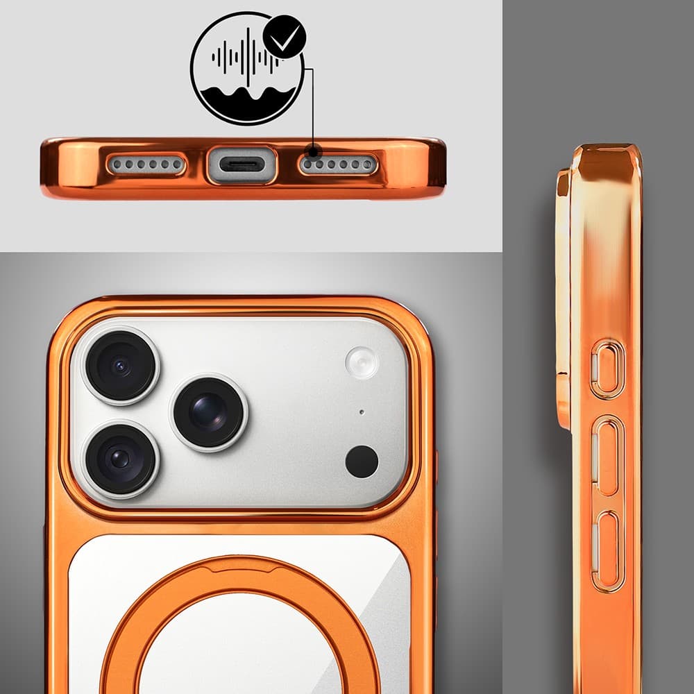 etui do iphone 18 pro max slim magsafe stand, twarde z podstawką, pomarańczowe