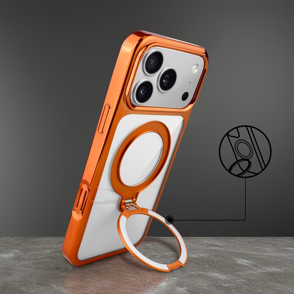 etui do iphone 18 pro max slim magsafe stand, twarde z podstawką, pomarańczowe