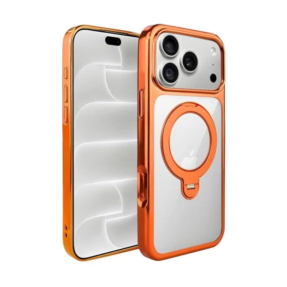 etui do iphone 18 pro max slim magsafe stand, twarde z podstawką, pomarańczowe