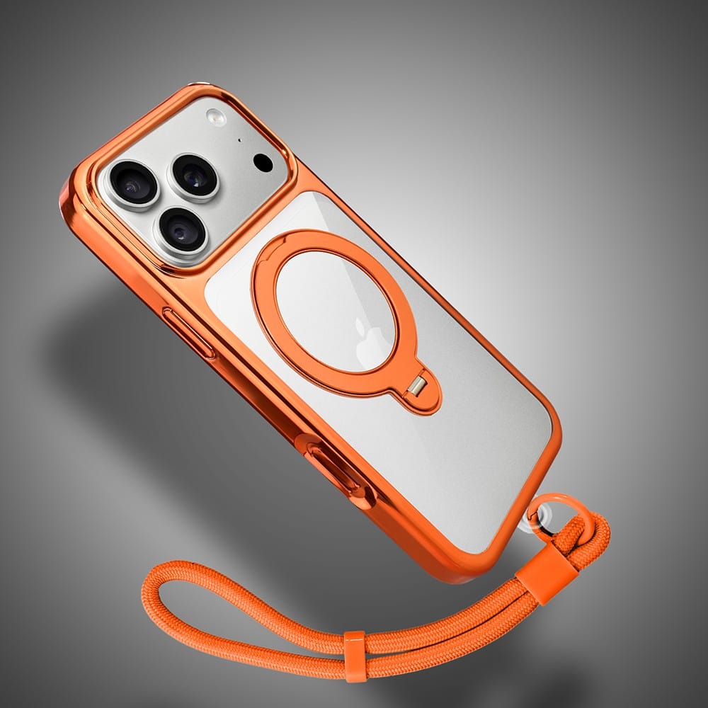 etui do iphone 18 pro max slim magsafe stand, twarde z podstawką, pomarańczowe