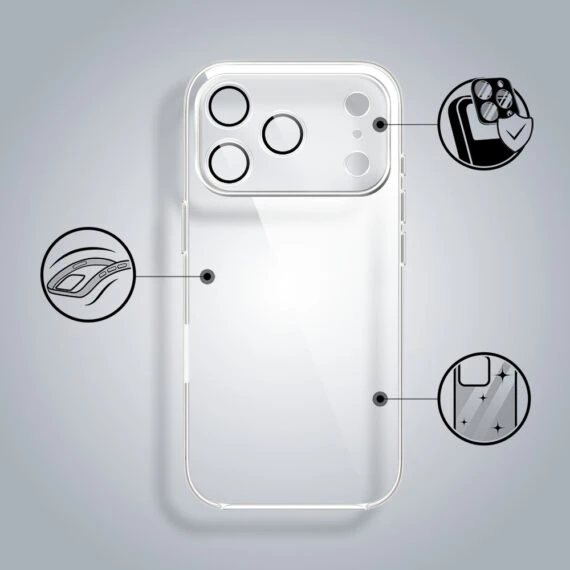 etui do iphone 18 pro max slim protect full cover z osłoną kamery i obiektywów 9h, przeźroczyste