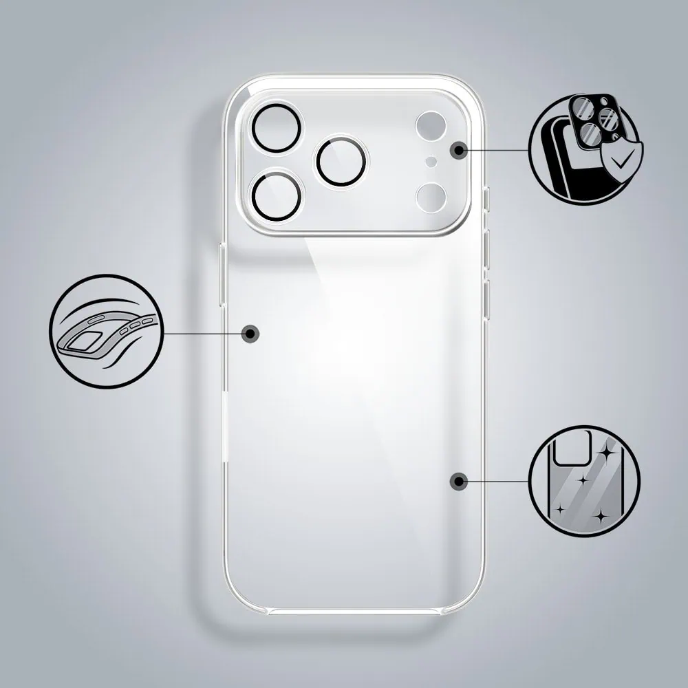 etui do iphone 18 pro max slim protect full cover z osłoną kamery i obiektywów 9h, przeźroczyste
