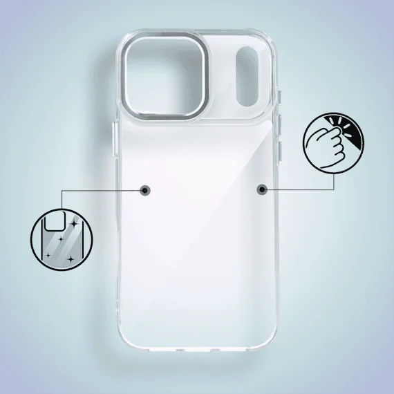 etui do iphone 18 pro max super hybrid, twardy tył, metalowe ozdoby, przeźroczyste
