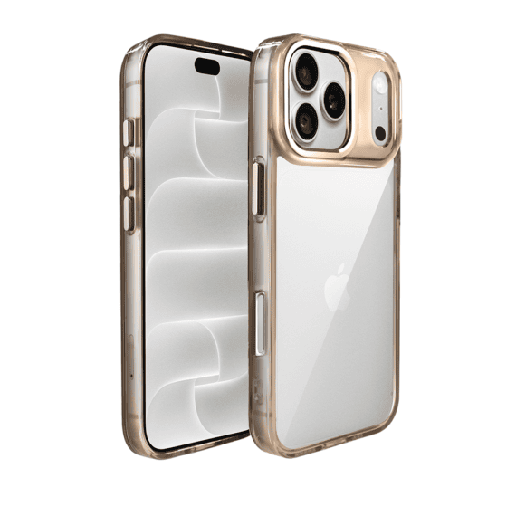 etui do iphone 18 pro max super hybrid, twardy tył, metalowe ozdoby, tytan pustynny