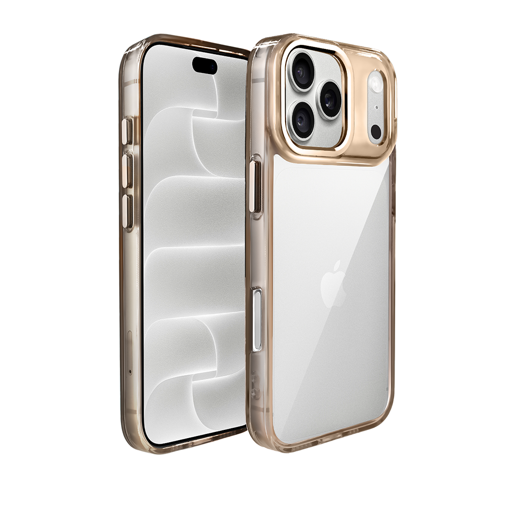 etui do iphone 18 pro max super hybrid, twardy tył, metalowe ozdoby, tytan pustynny