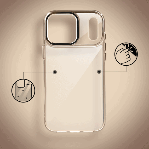 etui do iphone 18 pro max super hybrid, twardy tył, metalowe ozdoby, tytan pustynny