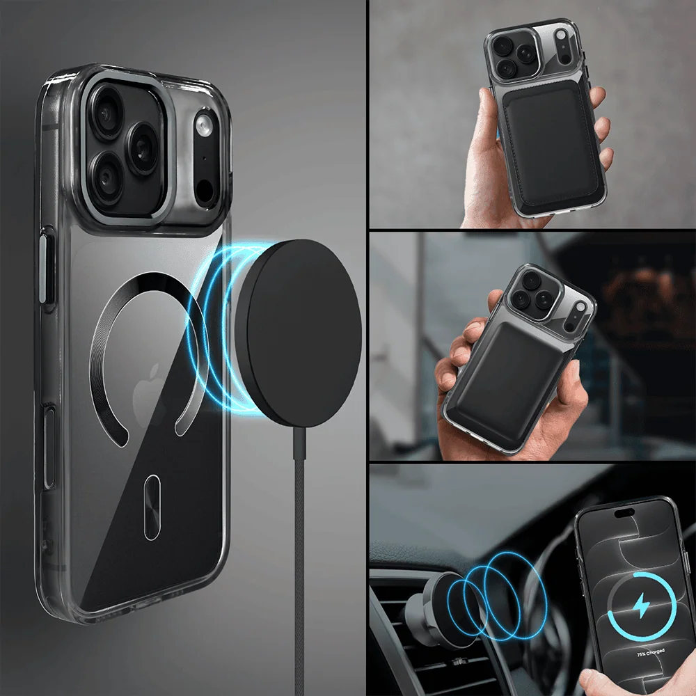 Etui do iPhone 18 Pro Max Super Hybrid z MagSafe, twardy tył, metalowe ozdoby, czarne (2) etui do iphone 18 pro max super hybrid z magsafe, twardy tył, metalowe ozdoby, czarne