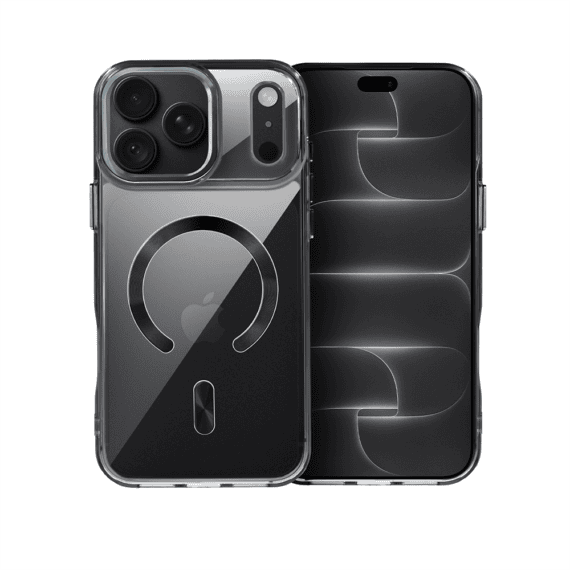 etui do iphone 18 pro max super hybrid z magsafe, twardy tył, metalowe ozdoby, czarne