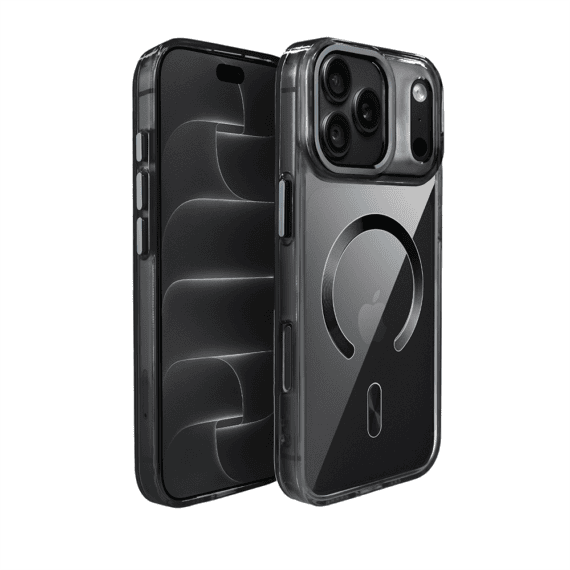 etui do iphone 18 pro max super hybrid z magsafe, twardy tył, metalowe ozdoby, czarne