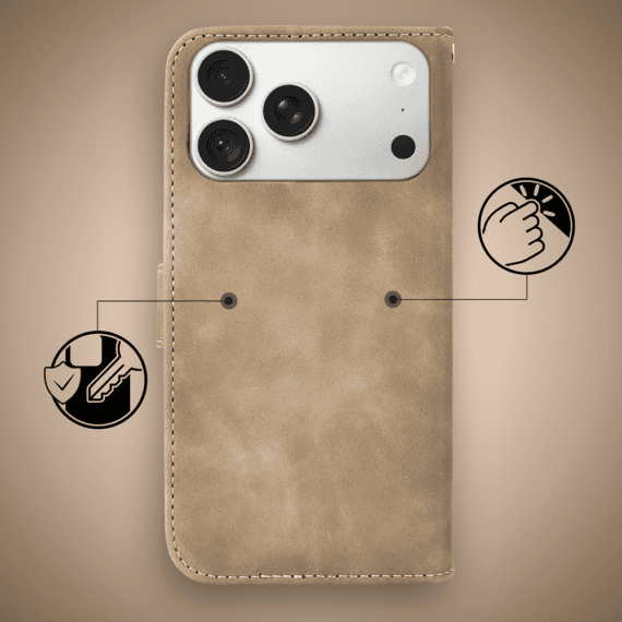 etui do iphone 18 pro max książkowe velvet touch, aksamitne, typu książka, z klapką, zamykane, beżowe