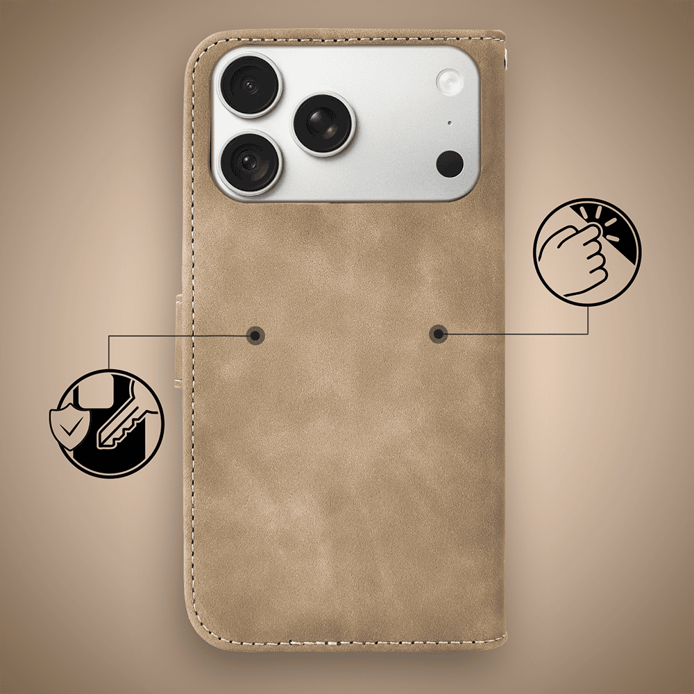 etui do iphone 18 pro max książkowe velvet touch, aksamitne, typu książka, z klapką, zamykane, beżowe