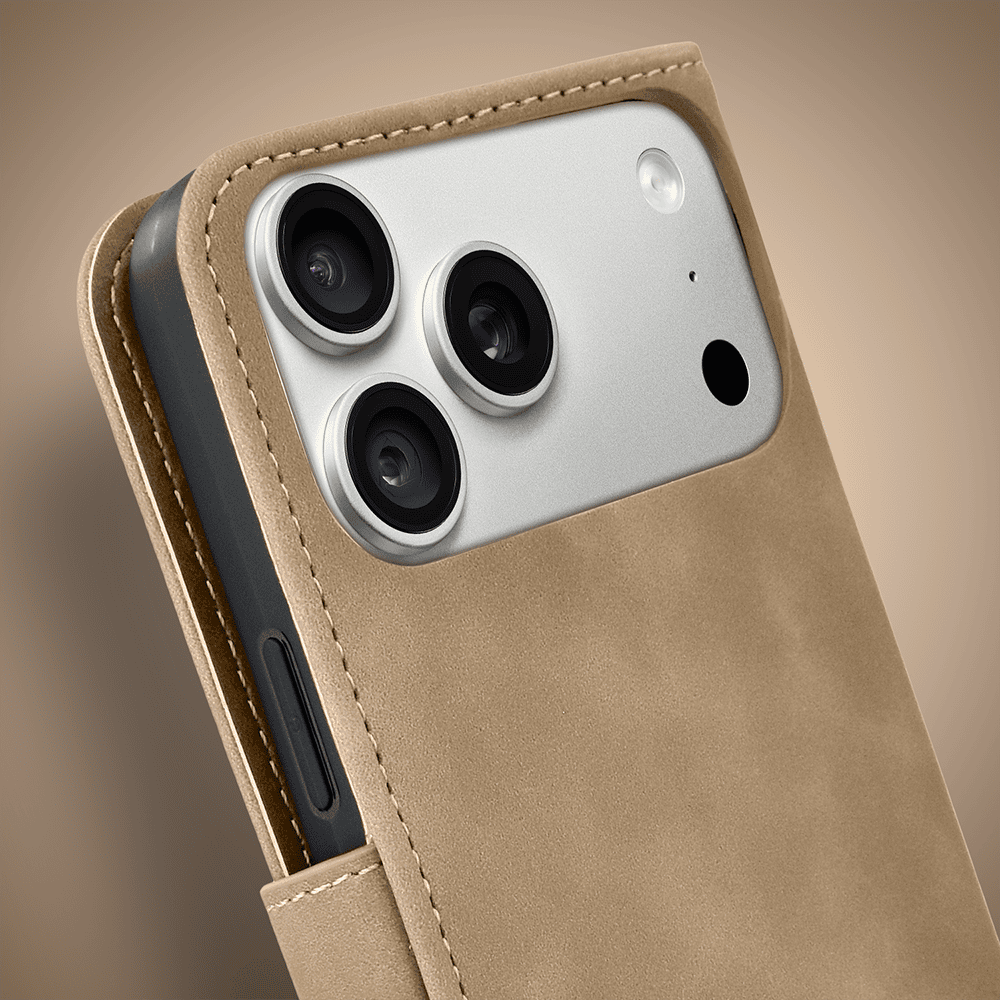 etui do iphone 18 pro max książkowe velvet touch, aksamitne, typu książka, z klapką, zamykane, beżowe