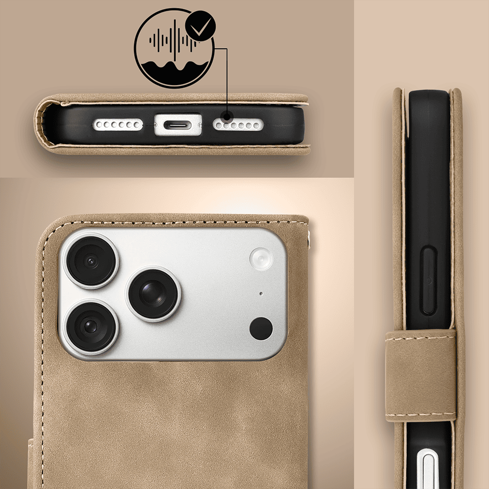 etui do iphone 18 pro max książkowe velvet touch, aksamitne, typu książka, z klapką, zamykane, beżowe