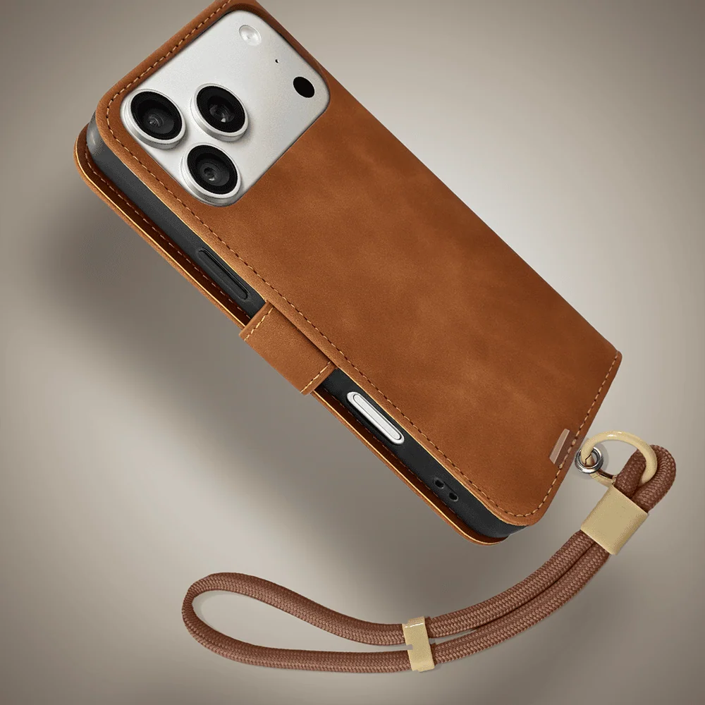 etui do iphone 18 pro max książkowe velvet touch, aksamitne, typu książka, z klapką, zamykane, brązowe