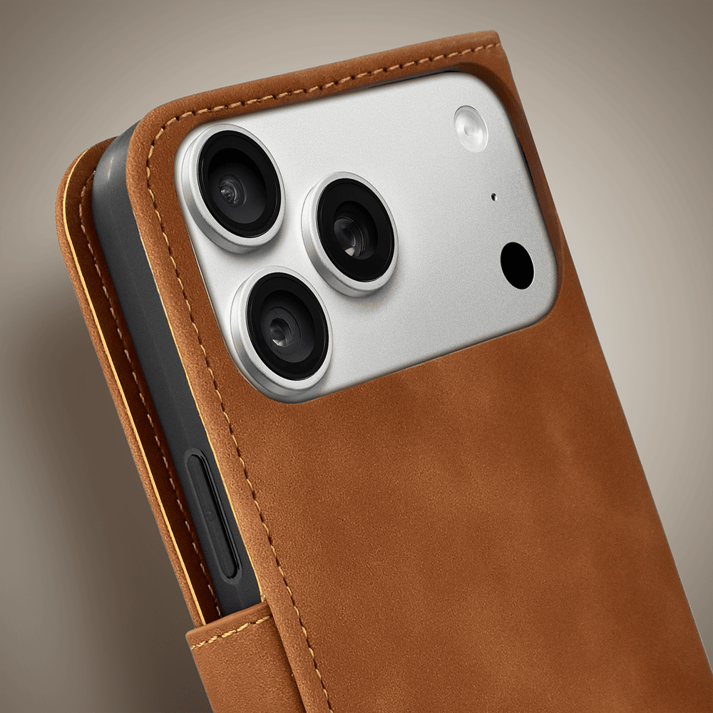 etui do iphone 18 pro max książkowe velvet touch, aksamitne, typu książka, z klapką, zamykane, brązowe
