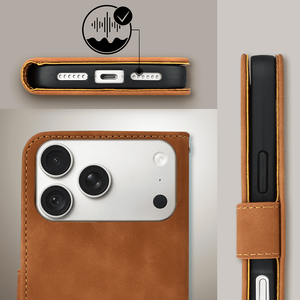 etui do iphone 18 pro max książkowe velvet touch, aksamitne, typu książka, z klapką, zamykane, brązowe