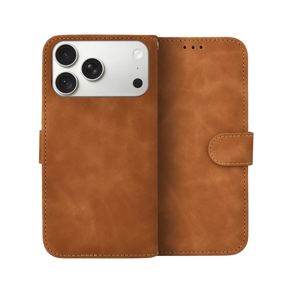 etui do iphone 18 pro max książkowe velvet touch, aksamitne, typu książka, z klapką, zamykane, brązowe