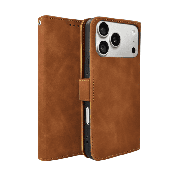 etui do iphone 18 pro max książkowe velvet touch, aksamitne, typu książka, z klapką, zamykane, brązowe