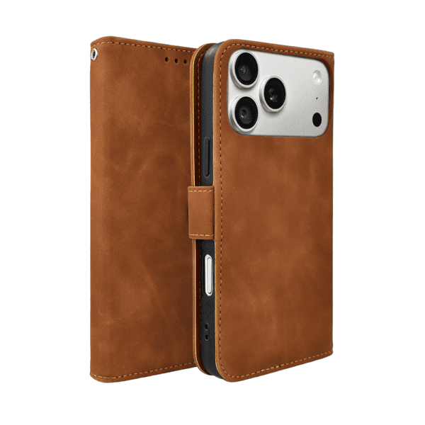 Etui do iPhone 18 Pro książkowe Velvet Touch, aksamitne, typu książka, z klapką, zamykane, brązowe