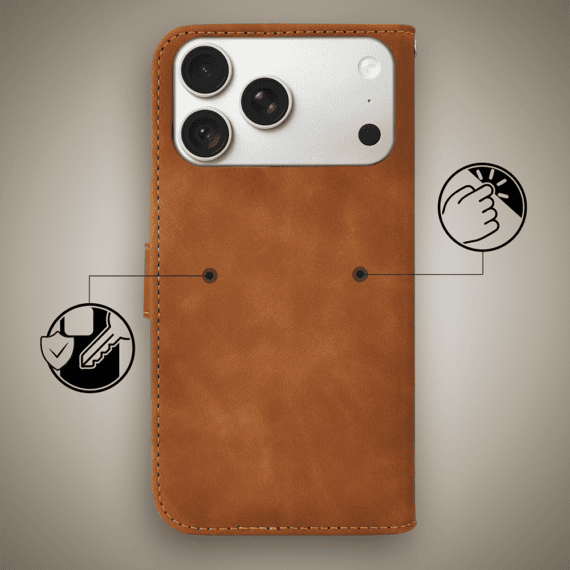 etui do iphone 18 pro max książkowe velvet touch, aksamitne, typu książka, z klapką, zamykane, brązowe