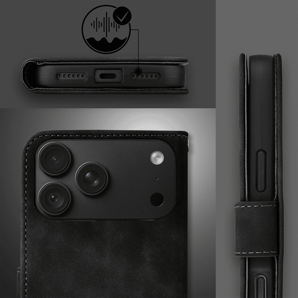 etui do iphone 18 pro max książkowe velvet touch, aksamitne, typu książka, z klapką, zamykane, czarne