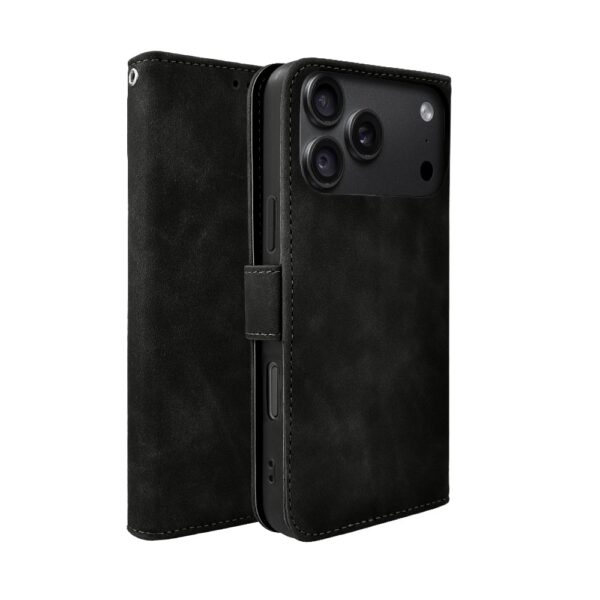 Etui do iPhone 18 Pro książkowe Velvet Touch, aksamitne, typu książka, z klapką, zamykane, czarne