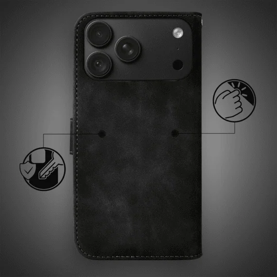 etui do iphone 18 pro max książkowe velvet touch, aksamitne, typu książka, z klapką, zamykane, czarne