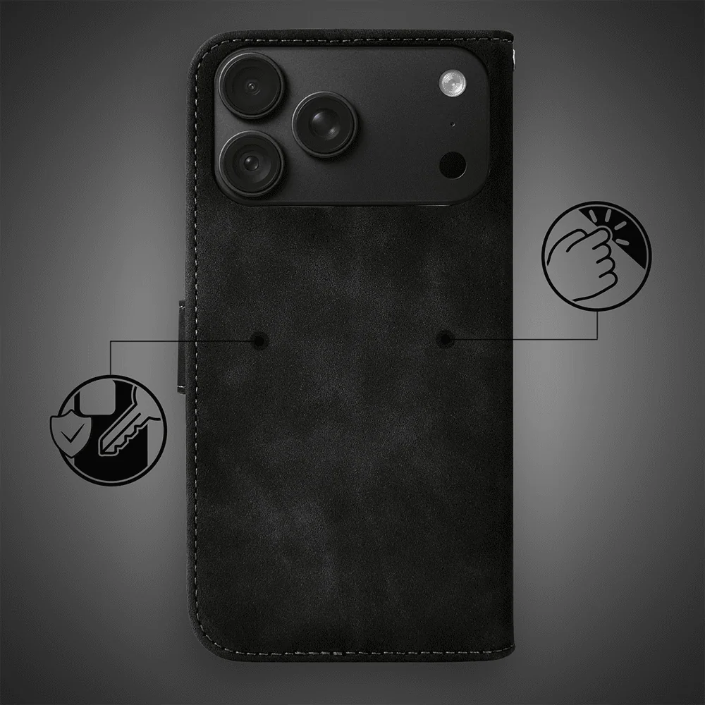 etui do iphone 18 pro max książkowe velvet touch, aksamitne, typu książka, z klapką, zamykane, czarne