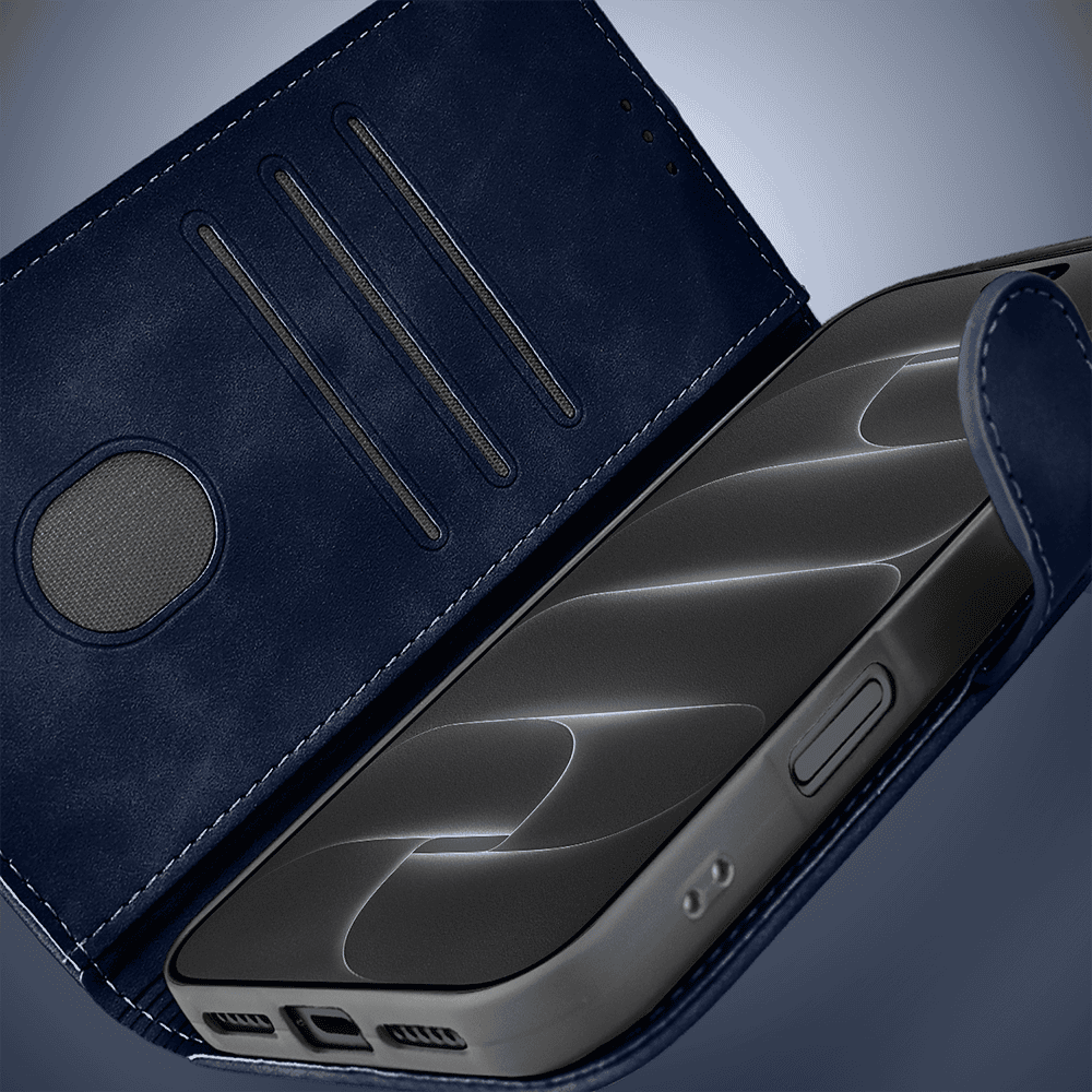etui do iphone 18 pro max książkowe velvet touch, aksamitne, typu książka, z klapką, zamykane, granatowe