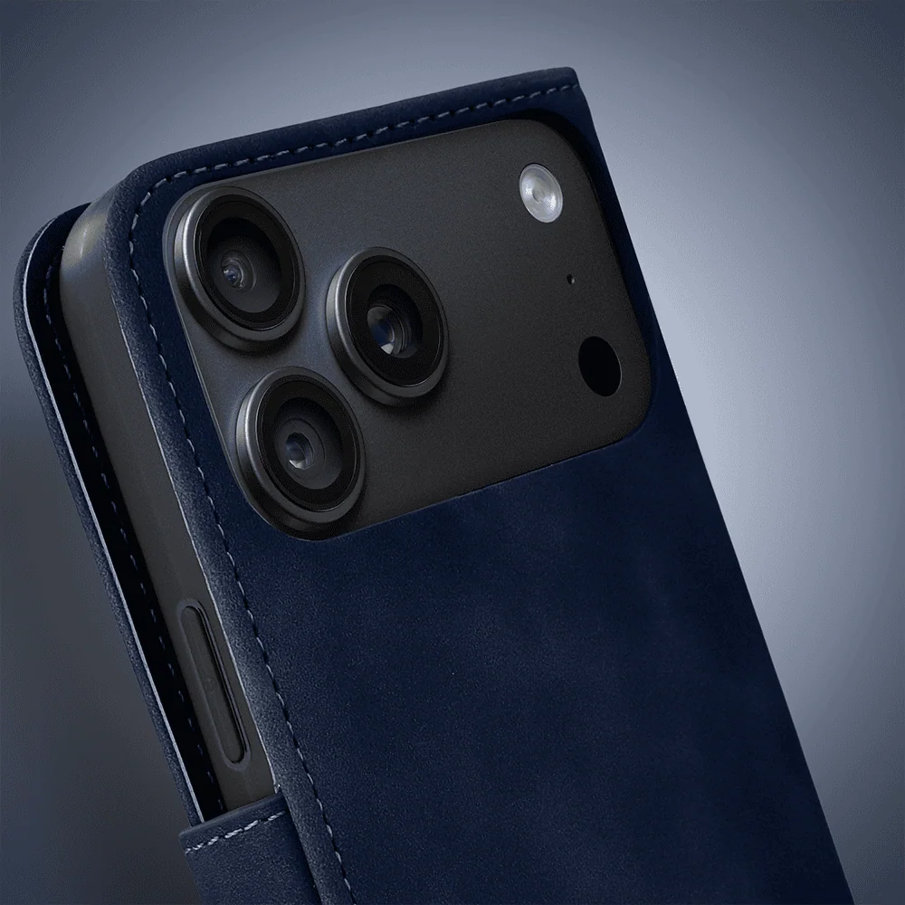 etui do iphone 18 pro max książkowe velvet touch, aksamitne, typu książka, z klapką, zamykane, granatowe