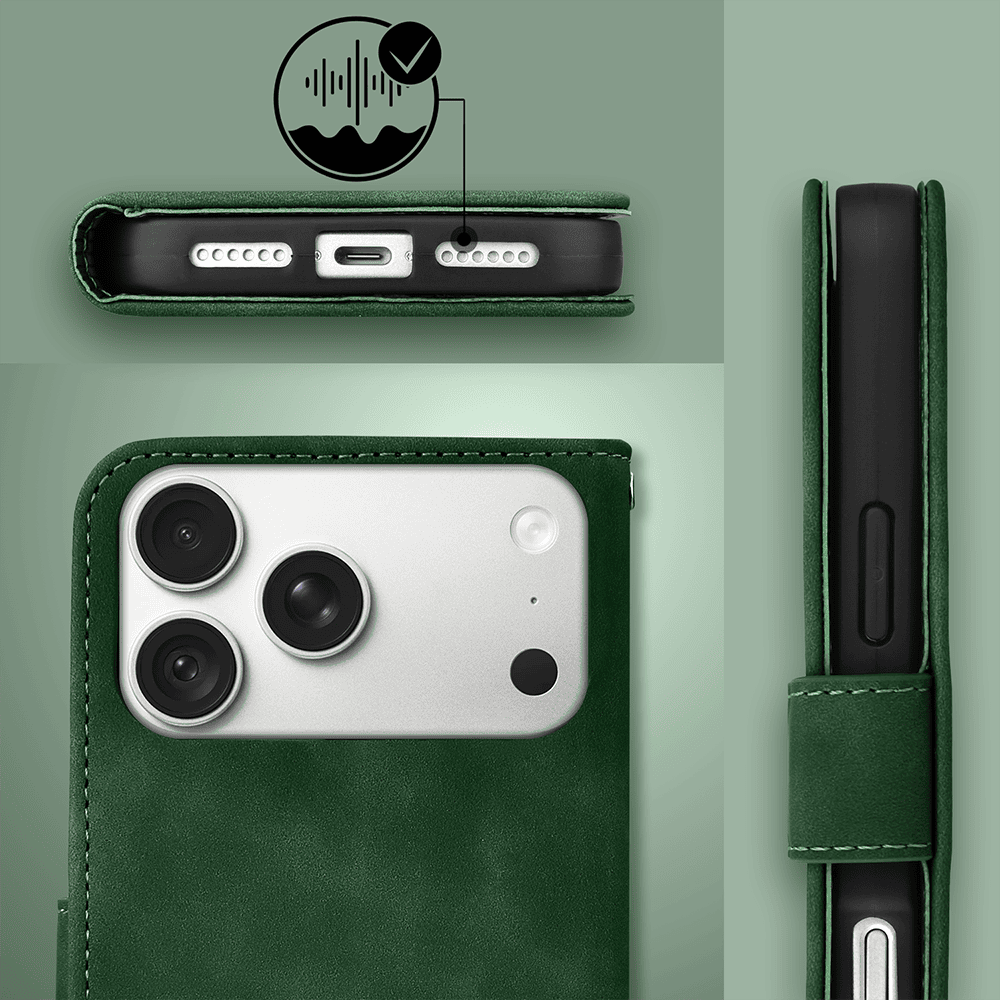 etui do iphone 18 pro max książkowe velvet touch, aksamitne, typu książka, z klapką, zamykane, zielone