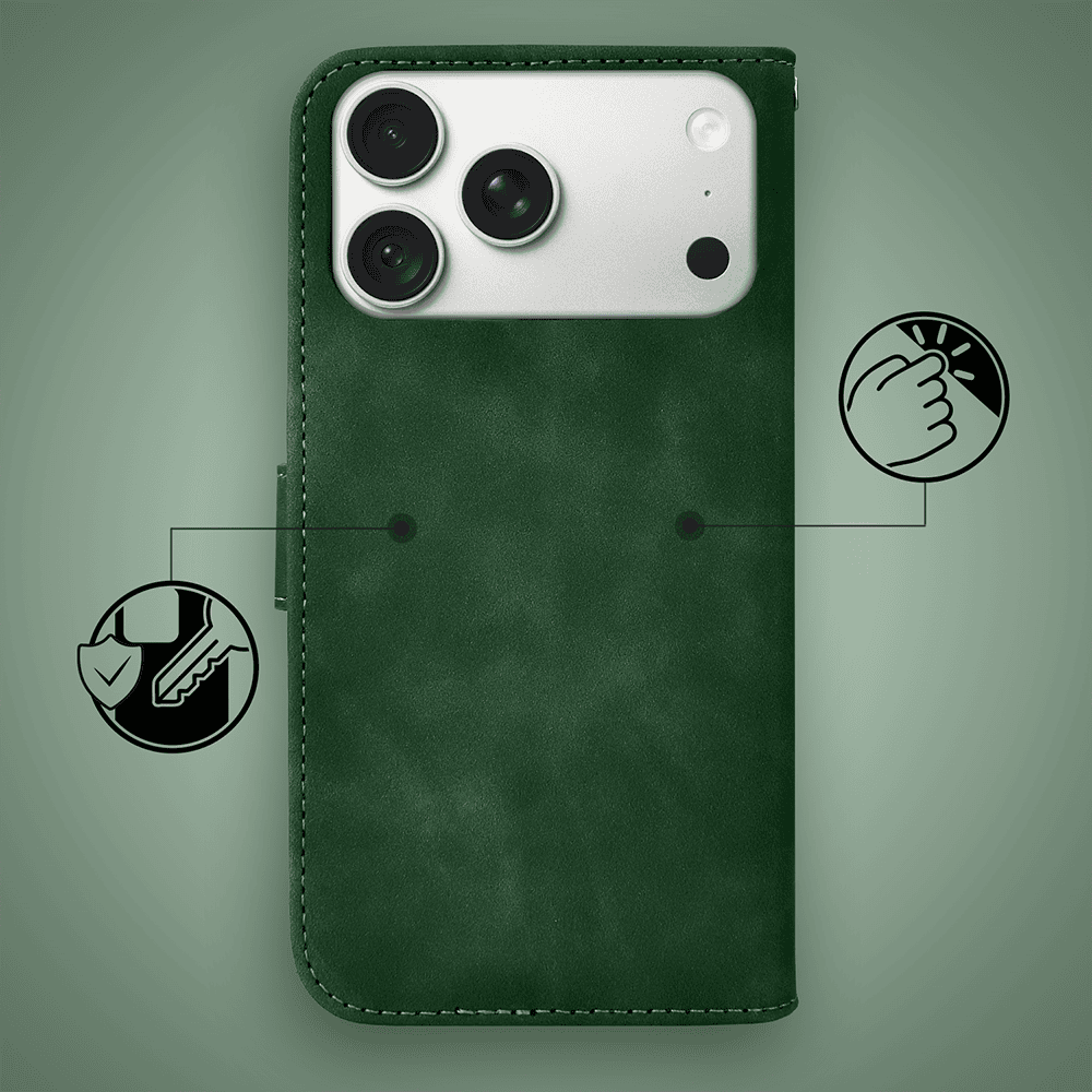 etui do iphone 18 pro max książkowe velvet touch, aksamitne, typu książka, z klapką, zamykane, zielone