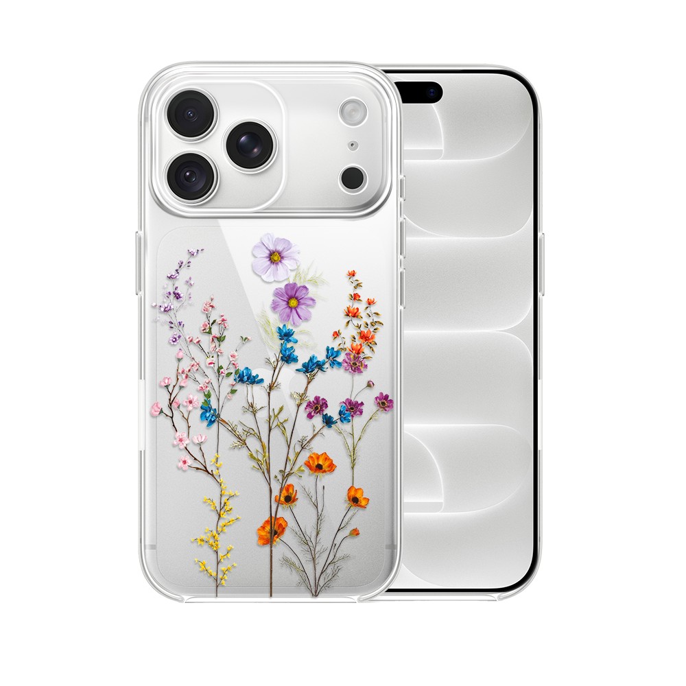 etui do iphone 18 pro max, kwiaty różnokolorowe, przeźroczyste