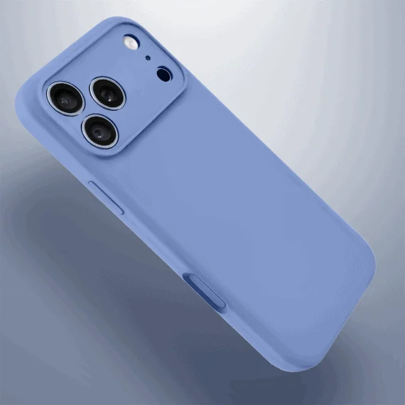 etui do iphone 18 pro max silikonowe z mikrofibrą soft touch z osłoną na aparat, błękit lodowca
