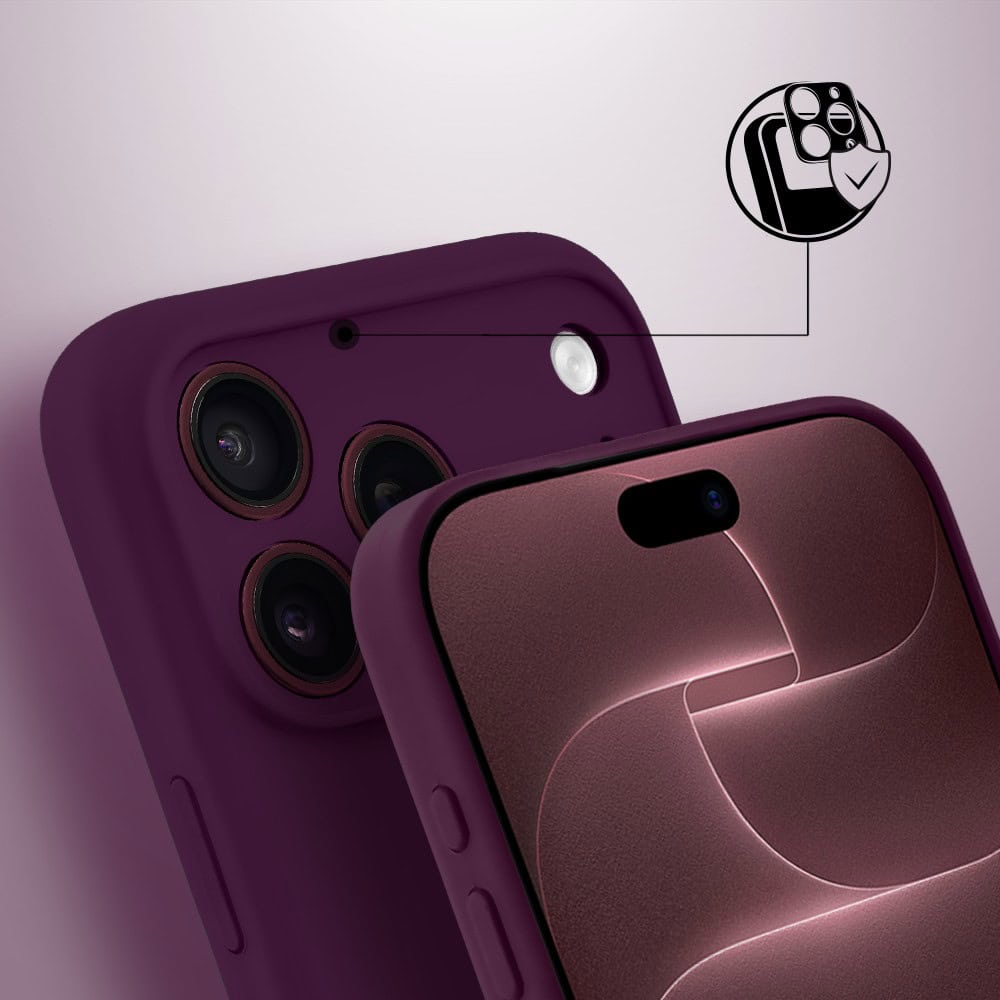 Etui do iPhone 18 Pro Max silikonowe z mikrofibrą soft touch z osłoną na aparat, burgundowy (1) etui do iphone 18 pro max silikonowe z mikrofibrą soft touch z osłoną na aparat, burgundowy