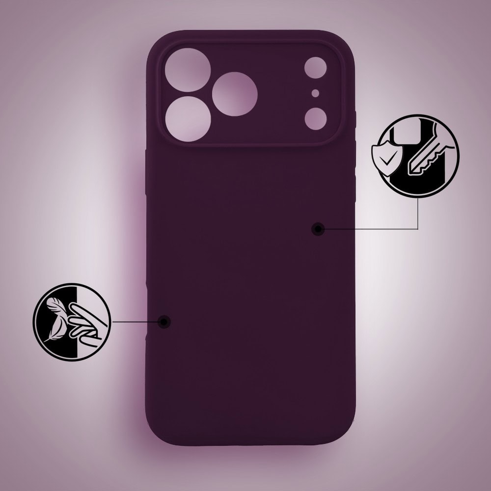 Etui do iPhone 18 Pro Max silikonowe z mikrofibrą soft touch z osłoną na aparat, burgundowy (7) etui do iphone 18 pro max silikonowe z mikrofibrą soft touch z osłoną na aparat, burgundowy