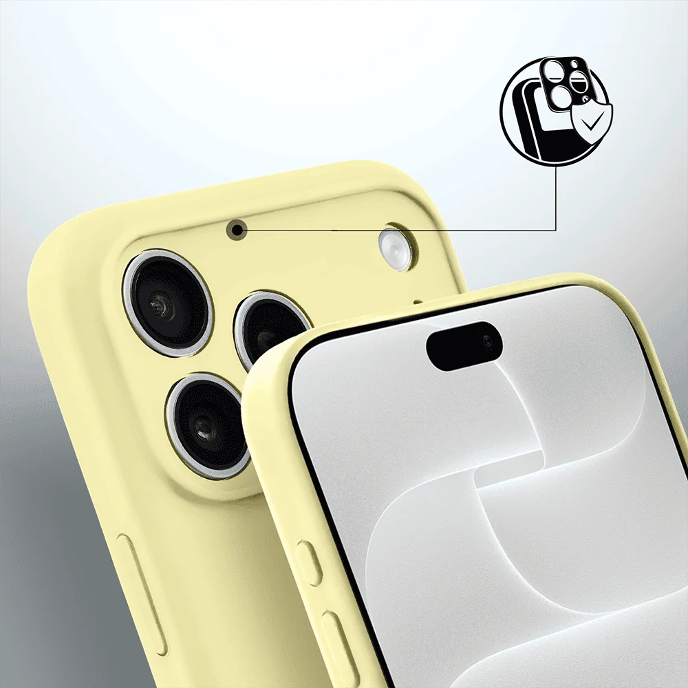 etui do iphone 18 pro max silikonowe z mikrofibrą soft touch z osłoną na aparat, jasny żółty