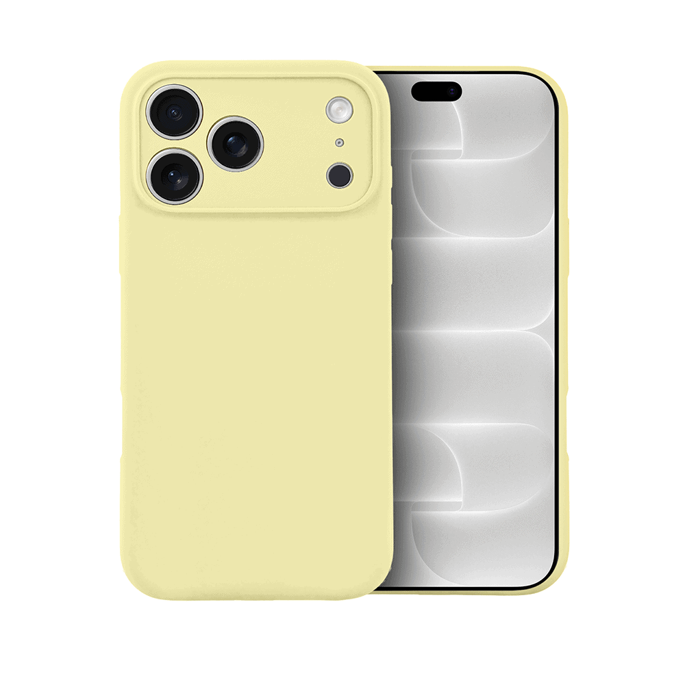 etui do iphone 18 pro max silikonowe z mikrofibrą soft touch z osłoną na aparat, jasny żółty