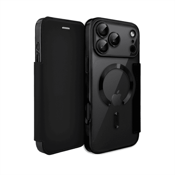 etui do iphone 18 pro max typu książka book magsafe lens protect, z klapką, czarne