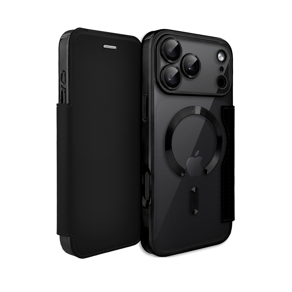 etui do iphone 18 pro max typu książka book magsafe lens protect, z klapką, czarne