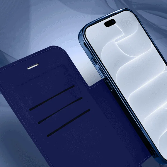 etui do iphone 18 pro max typu książka book magsafe lens protect, z klapką, granatowe