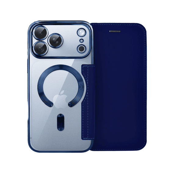 etui do iphone 18 pro max typu książka book magsafe lens protect, z klapką, granatowe