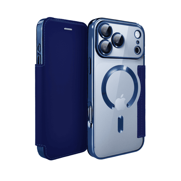 Etui do iPhone 18 Pro typu książka Book Magsafe Lens Protect, z klapką, granatowe