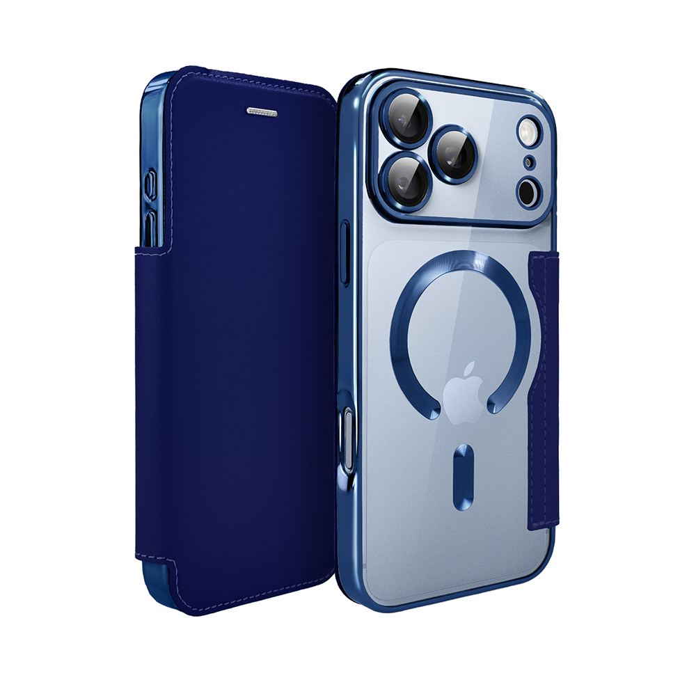 etui do iphone 18 pro max typu książka book magsafe lens protect, z klapką, granatowe