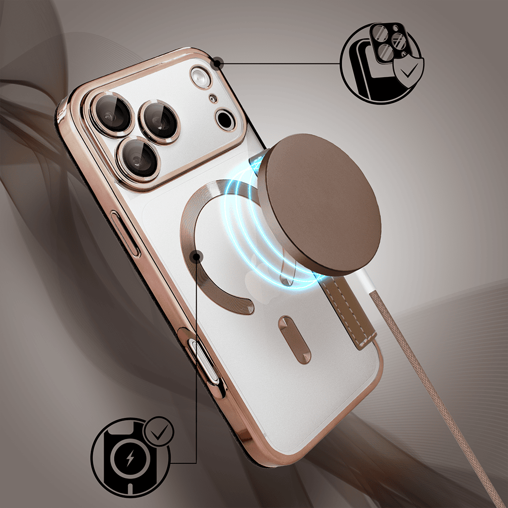etui do iphone 18 pro max typu książka book magsafe lens protect, z klapką, pustynny brąz
