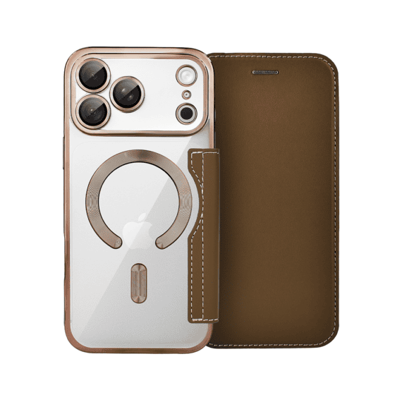 etui do iphone 18 pro max typu książka book magsafe lens protect, z klapką, pustynny brąz