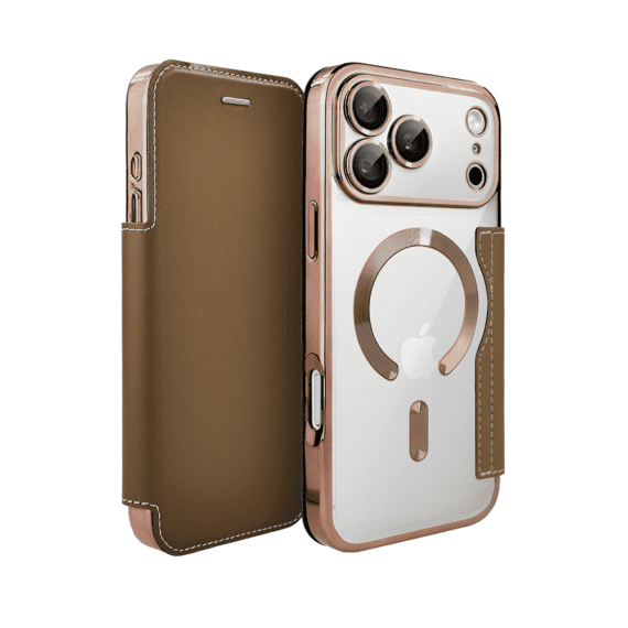 etui do iphone 18 pro max typu książka book magsafe lens protect, z klapką, pustynny brąz