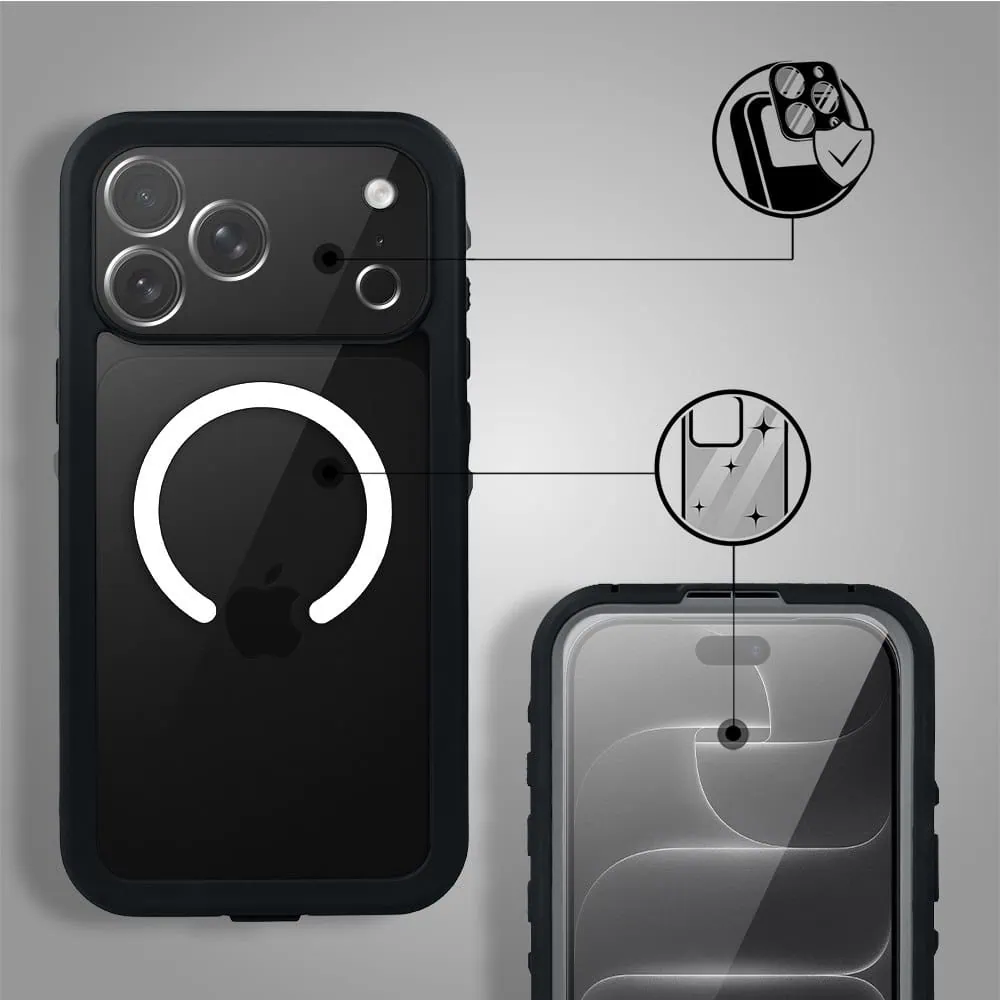 etui do iphone 18 pro max wodoodporne z magsafe, pancerne, przeźroczyste, czarne