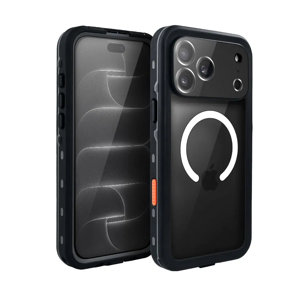 etui do iphone 18 pro max wodoodporne z magsafe, pancerne, przeźroczyste, czarne
